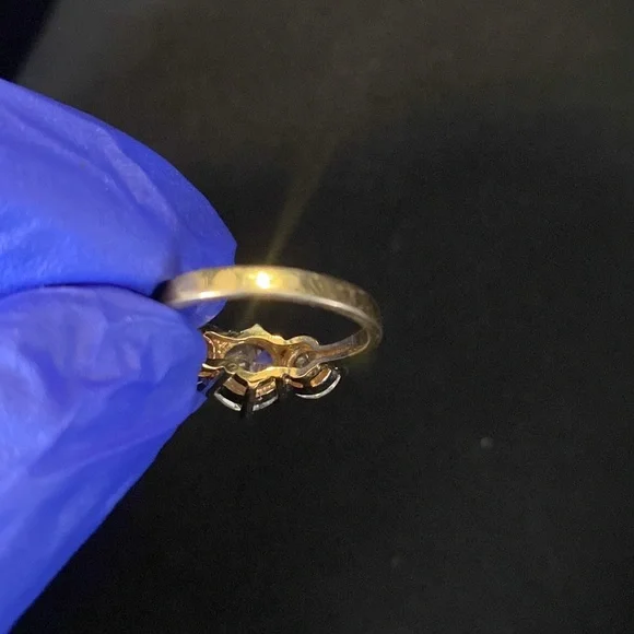 Two Tone 3 Stone Cubic Zirconia Crystal Ring - Picture 7 of 11